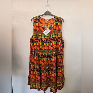 Colorful Floral Sleeveless Midi Dress